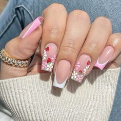 Fake Nails Designs, Her Nails, Short Square Acrylic Nails, Short Acrylic Nails Designs, Pink Acrylic Nails, Square Acrylic Nails, Fire Nails, Floral Nails, Dope Nails