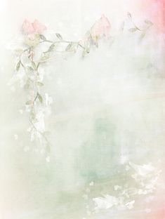 an abstract painting with flowers and leaves in pastel pink, green and white colors