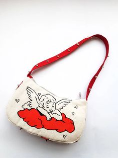 Y2k Little Angel Red Handbag Mini Purse - Etsy Bags Clairo, Funky Purses, Y2k Handbag, Blue Bucket Hat, Red Handbag, Handmade Purses, Little Angel, Diy Sewing Clothes, Mini Tote Bag