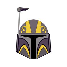 a boba fett helmet with a flag sticking out of it