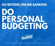 the words, go beyond online banking do personal budgeting on a blue background with skyscrapers