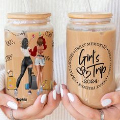 Introducing our Personalized Glass Cup, the perfect traveling companion for your upcoming girls' trip in 2024. Crafted with durability and style in mind, this glass cup is not just a beverage container; it's a cherished keepsake that will accompany you on all your adventures. Customize it with your friend's name to make it a truly personal and memorable gift. Whether you're sipping cocktails by the beach or enjoying a cozy night in, this glass cup adds a touch of elegance to any occasion. Imagin Picture Frame Light, Mason Jar Cups, Engraved Whiskey Glass, Girl Trip, Flower Shadow Box, Friends Laughing, Jar Lights, Kids Water Bottle, Cozy Night