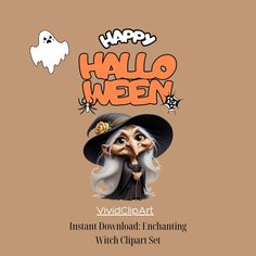 an image of a halloween card with the words happy halloween written on it and a witch's hat