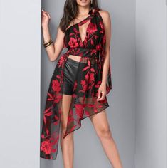 Venus “Going Out” Top. Never Worn. Red Floral Print Top For Night Out, Red Fall Fashion, Lace Up Shorts, Asymmetric Top, Going Out Tops, Asymmetrical Tops, Online Fashion Stores, Top Sales, Leather Lace