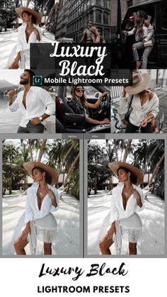 the luxury black lightroom presets are available in multiple colors and sizes, including white