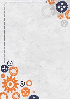 an orange and gray background with gears on it