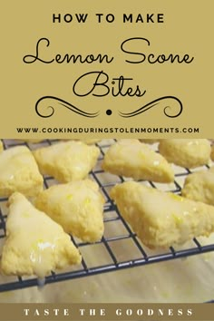 lemon scone bites on a cooling rack with text overlay