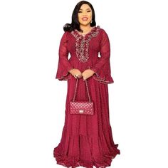 African Dresses for Women Abaya Dubai Muslim Dress Dashiki Red Appliques V Neck Long Flare Sleeve Maxi Dress Party-FrenzyAfricanFashion.com Party Long Sleeve Chiffon Abaya, Red Maxi Dress For Eid, Red Long-sleeved Kaftan For Party, Red Long Sleeve Kaftan For Party, Red Long Sleeve Dress For Eid, Elegant Red Maxi Dress For Eid, Long Sleeve Chiffon Kaftan For Party, Chiffon Long Sleeve Kaftan For Party, Red Chiffon Dress For Eid