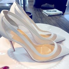 Authenticated Christina Vuitton White Stiletto Heels In Size 39.5. Exceptional Condition. I Never Wore Them As They Were Too Big. They Look Amazing On. Wedding Shoes Heels, Wedding Heels, Bridal Shoes, Beautiful Shoes