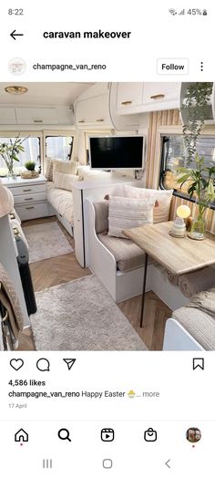 the interior of a camper is shown in an instagram