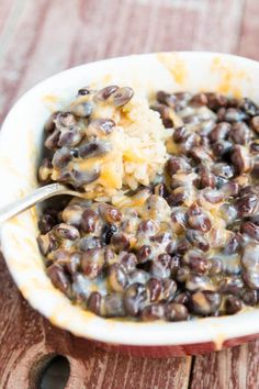 a bowl filled with black beans and rice