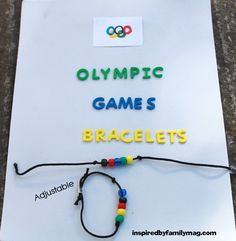 the olympic games bracelets are made from plastic beads and rubber cords with colorful bead accents