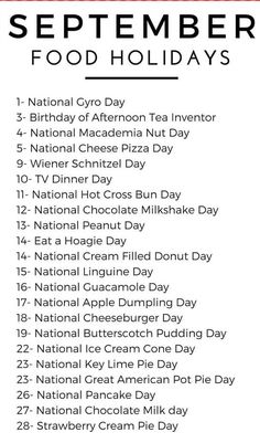 the national holiday food holidays list is shown in black and white, with red border