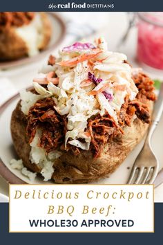 delicious crockpot bbq beef with coleslaw on top is the perfect appetizer