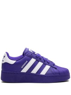 purple calf leather contrasting branded heel counter signature 3-Stripes logo logo-print tongue front lace-up fastening rubber toecap chunky rubber sole These styles are supplied by a premium and authenticated sneaker marketplace. Stocking only the most sought-after footwear, they source and curate some of the most hard to find sneakers from around the world. Purple Sneakers Outfit Woman, Purple Tennis Shoes, Adidas Samba Black, Shoes Png, Quinceañera Ideas, Sneakers Purple, Sneaker Outfits Women, Shoes Girl, Nike High Tops