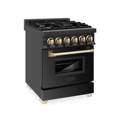 Luxury isn’t meant to be desired - it’s meant to be attainable. The ZLINE Autograph Edition 24 in. 2.8 cu. ft. Legacy Dual Fuel Range with 4 Burner Gas Cooktop and Electric Convection Oven in Black Stainless Steel and Polished Gold Accents (RABZ-24-G) pairs a powerful gas cooktop with 4 Italian-crafted burners, an electric convection oven with a Landscape oven door window design, and elegant polished gold knobs and handle. With innovative features designed to enhance your kitchen’s capability, Z Zline Range, Zline Autograph Edition, Door And Window Design, Dual Oven, Dual Fuel Ranges, Iron Grate, Luxury Experience, Gas Oven, Champagne Bronze