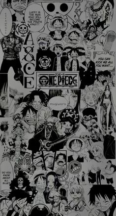 an image of anime characters in black and white with the words one piece on it