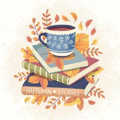 autumn stories with books and cup of coffee