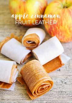 apple cinnamon fruit leather on a wooden table