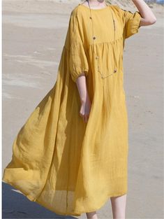 Fabric: Cotton & Linen Season: Spring/Summer Style: Simple, Casual Color: White, Yellow, Purple Size Bust Length Shoulder Sleeve cm inch cm inch cm inch cm inch M 108 42.52 113 44.49 62 24.41 18.5 7.28 L 112 44.09 114 44.88 63 24.80 19 7.48 XL 116 45.67 115 45.28 64 25.20 19.5 7.68 2XL 120 47.24 116 45.67 65 25.59 20 7.87 Salwar Neck Designs, Cotton Linen Dresses, Hooded Dress, Long Dress Casual, Spring Summer Dress, Yellow Purple, Evening Attire, Plaid Dress, Linen Dresses