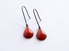 red and black dangle earrings Drop Dangle Earrings, Enamel Jewelry, Oxidized Sterling Silver, Tear Drop, Vibrant Red, Ear Wires, Dangle Drop Earrings, Jewelry Collection, Dangle Earrings