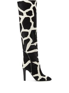 Giuseppe Zanotti Boots, Bota Over, Black And White Heels, Print Boots, Giuseppe Zanotti Shoes, Boot Print, Giraffe Print, Sneaker Heels, Thigh High Boots