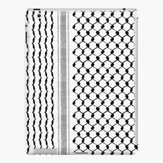 two black and white designs on the side of an ipad case, one with lines