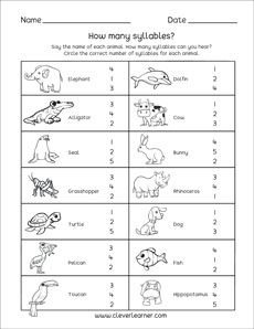 worksheet with animals and their names