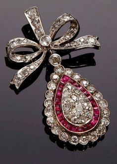 Antique Pendent, Rose Cut Diamond Pendant, Bow Pendant, Ribbon Jewelry, Ruby Pendant, Bow Jewelry