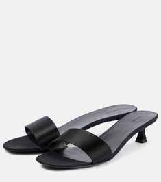 Combo satin faille mules in black - The Row | Mytheresa Shoe Box, Black Sandals, The Row, Open Toe, Color Design, Bags Designer, Dust Bag, Fashion Week, Satin