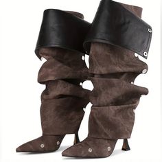 Women's Knee High Boots, Stiletto High Heel Pointed Toe Denim Boots, Zipper Detachable Snap-Off Wide Calf Slouchy Ruched Boots Ruched Boots, Shark Boots, Women's Knee High Boots, Boots Zipper, Slouchy Boots, Denim Boots, Black Knee High Boots, Womens Stilettos, Black Knees