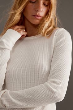 Perfect for chilly days or layering up for an outdoor adventure, this long-sleeve top boasts a flattering fit and a cozy texture. For weekends and workouts, lounging and living, Daily Practice by Anthropologie ensures that ease is always on the agenda. | Thermal Layer Long-Sleeve Top by Daily Practice by Anthropologie in White, Women's, Size: 2XS, Polyester/Cotton Cozy Texture, Long Sleeve Swim, Layered Long Sleeve, Layered Blouse, Daily Practices, 50 Fashion, Outdoor Adventure, Leisure Wear, Green And Purple