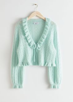 Ruffled Alpaca Blend Knit Cardigan - Mint - Cardigans - & Other Stories Mint Cardigan, Mint Sweater, Knitwear Trends, The Chic, Sweater Weather, Womens Cardigan, Knit Cardigan, Clothes For Sale