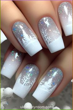 White nails are versatile, timeless, and suitable for any occasion. They offer a clean and polished look that complements any outfit... Best Christmas Nail Designs, Glamorous Christmas Nails, Christmas Finger Nail Designs, Christmas Nail 2024, Christmas Nails Design Ideas, Elegant Christmas Nails Classy Sparkle, Elegant Nail Designs 2024, Edgy Winter Nails, Minimalistic Christmas Nails