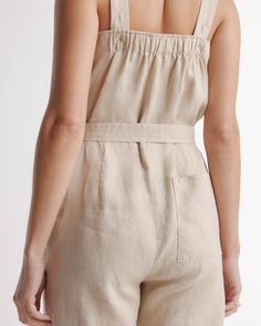 One and done. Just add accessories for an effortlessly cool utilitarian-chic look. Our square-neck linen jumpsuit from our best-selling European linen collection couldn’t be simpler with adjustable shoulder straps and self-tie belt for a perfect fit. Did we mention it’s also super comfy, breathable, and lightweight?  | Quince | Women's 100% European Linen Square Neck Jumpsuit in Driftwood, Size Small Square Neck Jumpsuit, Jumpsuit Linen, One And Done, Boyfriend Cardigan, Linen Collection, Natural Textiles, Linen Tank, Linen Jumpsuit, Jumpsuit Summer