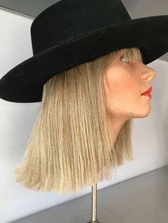 "Hard structure black felt hat. Seems to be an early hat, maybe as early as the 1930's. In good vintage condition. Measurements are: Circumference21\" Dome4\" Brim3\" Feel free to convo me with any further questions. Thank you for your interest." Vintage Black Top Hat With Short Brim, Vintage Black Costume Hat With Flat Brim, Black Wide Brim Retro Hat, Black Wide Brim Retro Fedora, Black Brimmed Retro Hat, Vintage Black Felt Hat For Party, Vintage Black Flat Brim Costume Hat, Black Retro Brimmed Hat, Vintage Black Wide Brim Costume Hat