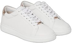 Luxury White Platform Sneakers With Textured Sole, Elegant Low-top Sneakers With Perforated Toe Box, Elegant Low-top Sneakers With Textured Sole, Elegant White Sneakers With Textured Sole, White Sneakers With Textured Sole, Elegant Low-top Sneakers With Laces, Metallic Heels, Classic Silhouette, Leather Items