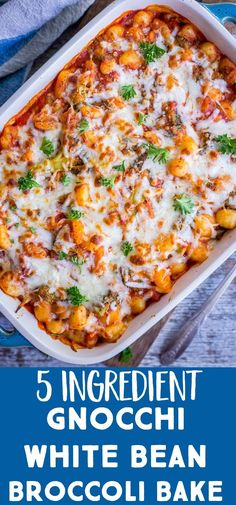 a casserole dish with white bean and broccoli in it