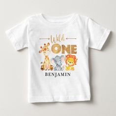 Jungle Wild One 1st Birthday Baby T-Shirt Donut Ideas, Jungle Safari Animals, Jungle Birthday Party, Wild One Birthday, Twin First Birthday, First Birthday Shirts, Baby Boy Birthday, Cadeau Photo, Safari Theme