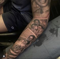 a man's arm with some pictures on it