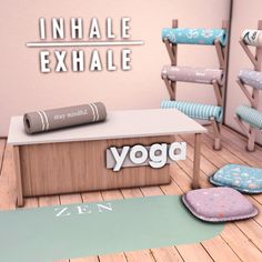 a yoga studio with yoga mats and accessories on the floor