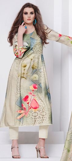 1534105 Spring Salwar Kameez With Printed Motifs, Digital Printed Kurti Designs Style, Ankle-length Printed Motifs Salwar Kameez, Semi-stitched Digital Print Salwar Kameez For Spring, Ankle-length Fitted Kurta With Printed Motifs, Floral Print Chiffon Dress, Dress Chiffon, Cotton Anarkali, Celana Fashion