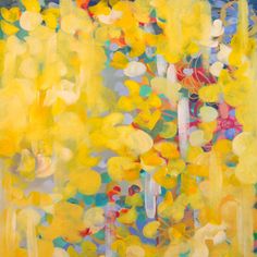 an abstract painting with yellow and blue colors