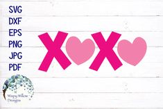 two hearts cut out of pink paper with the word xox on it and an image of