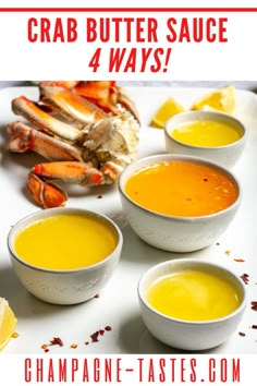 crab butter sauce 4 ways with text overlay