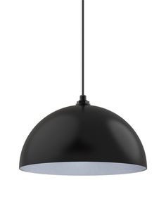 a black and white light hanging from a ceiling fixture with an oval shade over it