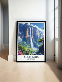 Angel Falls Wall Art, a unique piece that highlights the breathtaking views of Venezuela’s treasures. Falls Painting, Angel Falls Venezuela, Angel Falls, Waterfall Wall Art, Art Angel, Retro Kunst, Vibrant Wall Art, Travel Charms, Retro Travel Poster