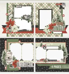 four page layouts with christmas decorations on them