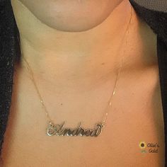 🌻 14K Name Classic Necklace - Andrea Style 🌻 Custom Order Any Name 🌻 Photo shows one gram box chain 🌻 10.5- 11 mm Tall Capital 🌻 Curl on last letter available on a-e-g-m-n-y 🌻You can choose your nameplate thickness, chain length and chain type at checkout - price varies 🌻Please consider upgrading nameplate thickness- max number of five letters for .4mm and a maximum of nine letters for .8mm 🌻 Production Time is 7-14 working days 🌻 Please upgrade your shipping if you would like to expedi Elegant Yellow Gold Name Necklace With Box Chain, Elegant Nameplate Box Chain Jewelry, Formal Sterling Silver Hallmarked Name Necklace, Elegant Box Chain Necklace For Personalized Gift, Gold Nameplate Jewelry With Box Chain, Classic 14k Gold Silver Name Necklace, Elegant Name Necklace With Box Chain For Gift, Silver Nameplate Box Chain Jewelry, Silver Box Chain Nameplate Jewelry