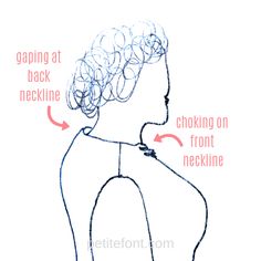 the back of a woman's head with words describing her neckline